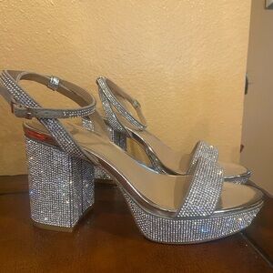 Glamorous Silver High Heeled Sandals